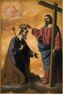 Cristo coronando a San José. Pintura de Francisco de Zurbarán (1598-1664), óleo sobre lienzo, circa 1640. Museo de Bellas Artes de Sevilla, España de Francisco de Zurbaran