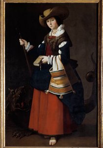 Retrato de cuerpo entero de Santa Margarita de Antioquía de Pisidia o Santa Marina. Pintura de Francisco de Zurbarán (1598-1664) 1630 Londres, galería nacional de Francisco de Zurbaran