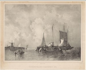 puerto con barcos Exposición La Haya 1845 (título sobre objeto) de Franciscus Bernardus Waanders