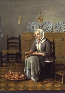 Una Mujer Sentada Preparando Comida en una Cocina de Franciscus Carree