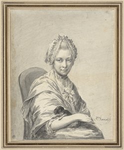 Retrato de una mujer joven con un perro de Franciscus Xaverius Xavery