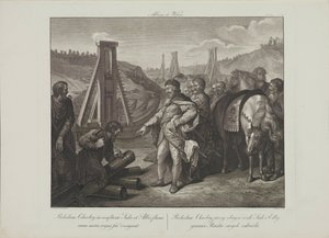 Boleslao I de Polonia clava postes fronterizos en los ríos Elba y Saale por Smuglewicz, Franciszek (1745-1807). Litografía, finales del siglo XVIII. Colección particular