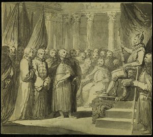 El Zar Vasili IV Ivanovich Shuisky ante el Rey Segismundo III Vasa, finales del siglo XVIII de Franciszek Smuglewicz