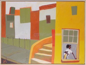 Brownstone Blues, 2000 (técnica mixta sobre lienzo) de Francks Deceus
