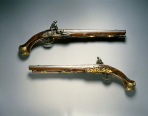 Par de pistolas de chispa, Lieja, principios del siglo XVIII de Franco Flemish School