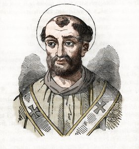 Antiquite: representación del Papa Fabien (Fabian o Fabiano o Fabianus) (236-250) Dibujo de "Misteri del Vaticano" de Franco Mistrali