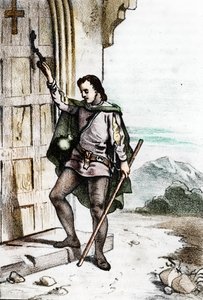El joven Jerónimo Savonarole (Girolamo Savonarola) (1452-1498) llamando a la puerta del convento dominico de Santo Domenico en Bolonia en 1475 (Girolamo Savonarola de joven llamó a la puerta del Convento de San Domenico, de la Orden de Frailes
