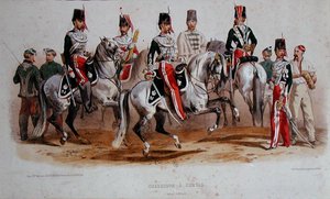 Soldados de caballería franceses en la época del Segundo Imperio de Francois Hippolyte (after) Lalaisse