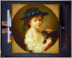 Chica con gato de Francois Hubert Drouais