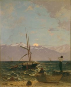 Salida de la luna sobre el lago Lemán
