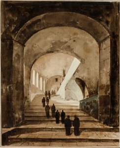 Monjes en la escalera de la Villa de Mecenas en Tívoli de Francois-Marius Granet