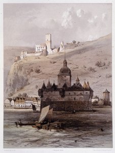 Chateau a Pfalz, Alemania. En "El monumental y pintoresco Rin". Litografías de Fourmais y Stroobant de Francois Stroobant