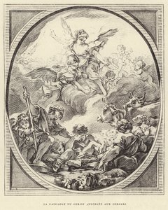El nacimiento de Cristo anunciado a los pastores (grabado) de Francois (after) Boucher