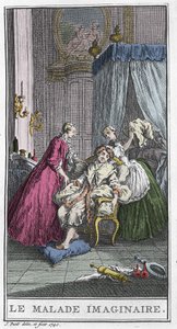 El paciente imaginario. Obra de teatro de Jean Baptiste Poquelin dit Moliere (1622-1673). Grabado en “Le malade imaginaire” por T. de Mare d
