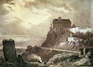 Castillo de Stirling, grabado por Villeneuve de Francois Alexandre Pernot