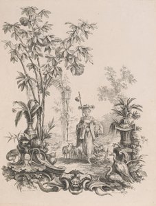 Joven china caminando, rodeada de sus ovejas, ca. 1740-50