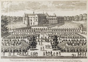 Vista del Chateau de Chantilly desde la Orangerie, mediados del siglo XVIII de Francois Antoine Aveline
