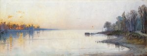 Amplio río tranquilo al atardecer, paisaje del Nilo de Francois Barry