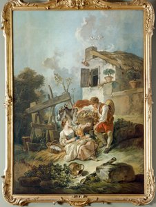 Un hombre ofrece uvas a una chica de François Boucher