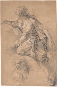 Un joven arrodillado a medias, con ambos brazos extendidos de François Boucher