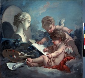 ""Alegoría de la pintura"" (Cupidos. Alegoría de la pintura) Pintura de Francois Boucher (1703-1770) hacia 1760 Dim. 82x87 cm Museo del Hermitage, San Petersburgo (San Petersburgo) de François Boucher