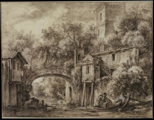 Capricho arquitectónico con el molino de Quiquengrogne, cerca de Charenton de François Boucher