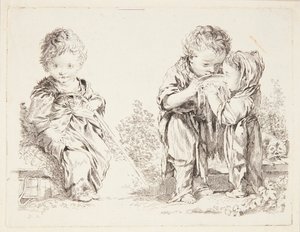 Niño sentado en un terrón de tierra y Los pequeños bebedores de leche de François Boucher