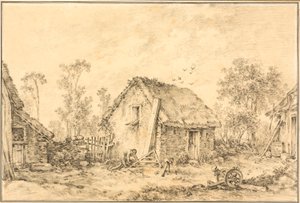 Paisaje con cabaña rústica de François Boucher