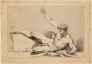 «Desnudo masculino recostado, lámina 10 de "Segundo libro de figuras de las Academias [...]", grabadas en parte por los profesores de la Real Academia» de François Boucher