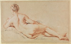 Desnudo femenino tumbado, apoyado en el brazo izquierdo, visto de espaldas de François Boucher