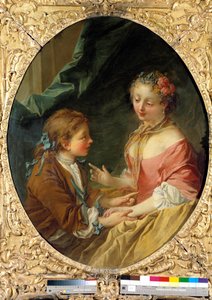 ¿De tres cosas harás una? Escena galante. Pintura de François Boucher (1703-1770). 1734 Colección privada de François Boucher