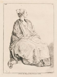 Mujer sentada mirando hacia la derecha de François Boucher