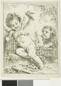 Dos Putti con un pájaro de François Boucher