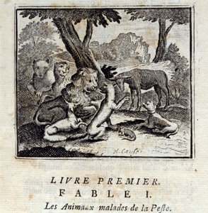 Animales enfermos de la peste. Fábulas de Jean de La Fontaine (1621-95). Ilustración por François Chauveau (1613-1676). Edición de 1728.