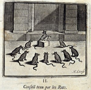 Junta celebrada por las ratas. Fábulas de Jean de La Fontaine (1621-95). Ilustración de François Chauveau (1613-1676). Edición de 1728. de Francois Chauveau