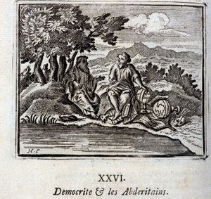 Demócrito y los abderitanos. Fábulas de Jean de La Fontaine (1621-95). Ilustración por François Chauveau (1613-1676). Edición de 1728.