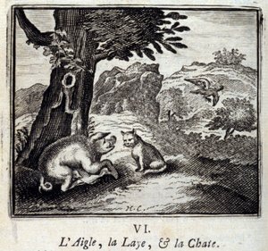El águila, la jabalina y la gata. Fábulas de Jean de La Fontaine. Ilustración de François Chauveau. Edición de 1728. de Francois Chauveau