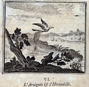 La araña y la golondrina. Fábulas de Jean de La Fontaine (1621-95). Ilustración de François Chauveau (1613-1676). Edición de 1728. de Francois Chauveau