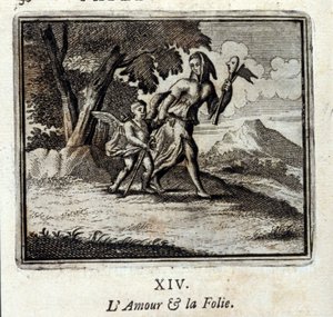 Amor y locura. Fábulas de Jean de La Fontaine (1621-95). Ilustración de François Chauveau (1613-1676). Edición de 1728 de Francois Chauveau