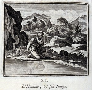 El hombre y su imagen. Fábulas de Jean de La Fontaine (1621-95). Ilustración de François Chauveau (1613-1676). Edición de 1728. de Francois Chauveau