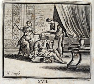 El hombre entre dos edades y sus dos amantes. Fábulas de Jean de La Fontaine (1621-95). Ilustración de François Chauveau (1613-1676). Edición de 1728. de Francois Chauveau
