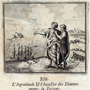 La ingratitud y la injusticia de los hombres hacia la fortuna. Fábulas de Jean de La Fontaine (1621-95). Ilustración de François Chauveau (1613-1676). Edición de 1728. de Francois Chauveau