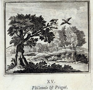 Filomela y Progne. Fábulas de Jean de La Fontaine (1621-95). Ilustración por François Chauveau (1613-1676). Edición de 1728.