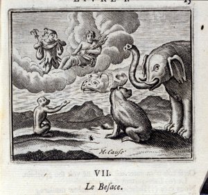 La bolsa. Fábulas de Jean de La Fontaine (1621-95). Ilustración de François Chauveau (1613-1676). Edición de 1728 de Francois Chauveau