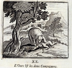 El oso y los dos compañeros. Fábulas de Jean de La Fontaine. Ilustración de François Chauveau. Edición de 1728. de Francois Chauveau