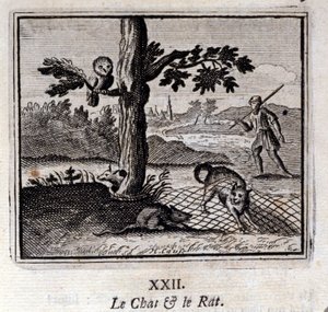 El gato y la rata. Fábulas de Jean de La Fontaine. Ilustración de François Chauveau. Edición de 1728. de Francois Chauveau