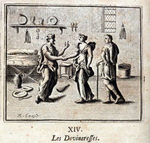 Las adivinas. Fábulas de Jean de La Fontaine (1621-95). Ilustración de François Chauveau (1613-1676). Edición de 1728 de Francois Chauveau