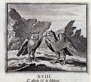 El águila y el búho. Fábulas de Jean de La Fontaine (1621-95). Ilustración de François Chauveau (1613-1676). Edición de 1728. de Francois Chauveau