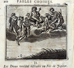 Los dioses queriendo enseñar a un hijo de Júpiter. Fábulas de Jean de La Fontaine (1621-95). Ilustración de François Chauveau (1613-1676). Edición de 1728. de Francois Chauveau