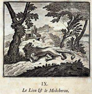 El león y el cazamoscas. Fábulas de Jean de La Fontaine. Ilustración de François Chauveau. Edición de 1728. de Francois Chauveau